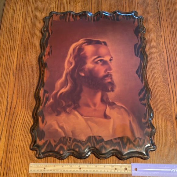 Vintage Head of Christ Lacquered Wood Wall Art 15x22 - Picture 3 of 12